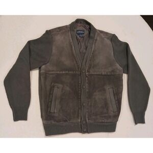 Vintage 80s Mervyns Mens Suede Leather Jacket Size Large Acrylic Knit Combo